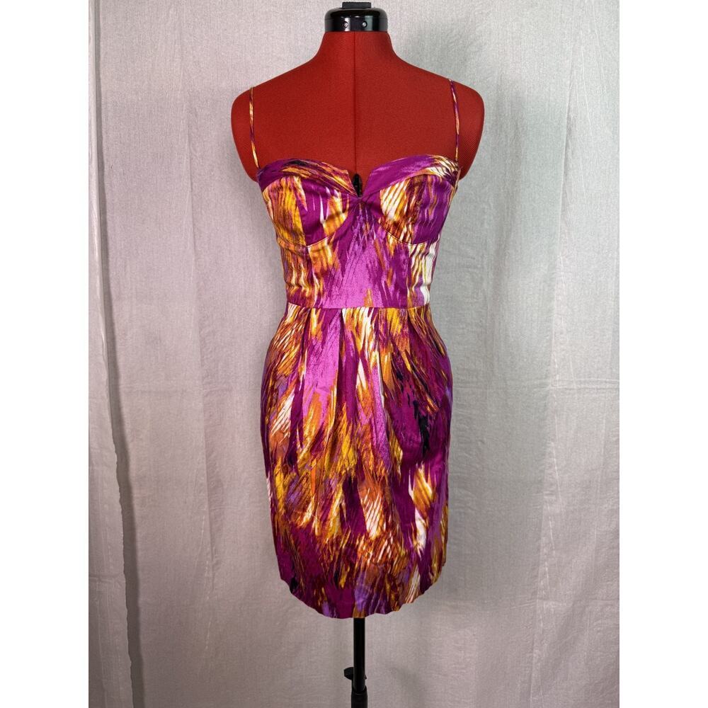 BISOU BISOU Stretch Cotton Strapless Knee Dress Sundress Bright Multi Geo 4 C960